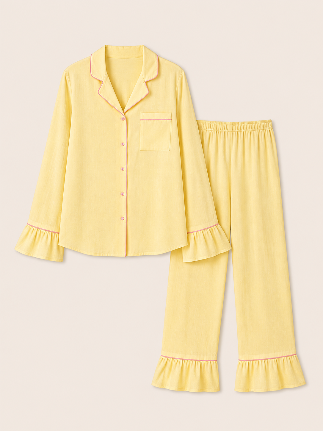 Ensemble pyjama Lemon Kiss en gaze de coton jaune, chemise et pantalon assortis