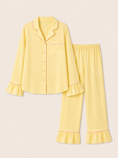 Ensemble pyjama Lemon Kiss en gaze de coton jaune, chemise et pantalon assortis