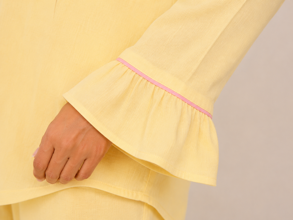 Pyjama Lemon Kiss RHITOU, gaze de coton jaune et finitions roses