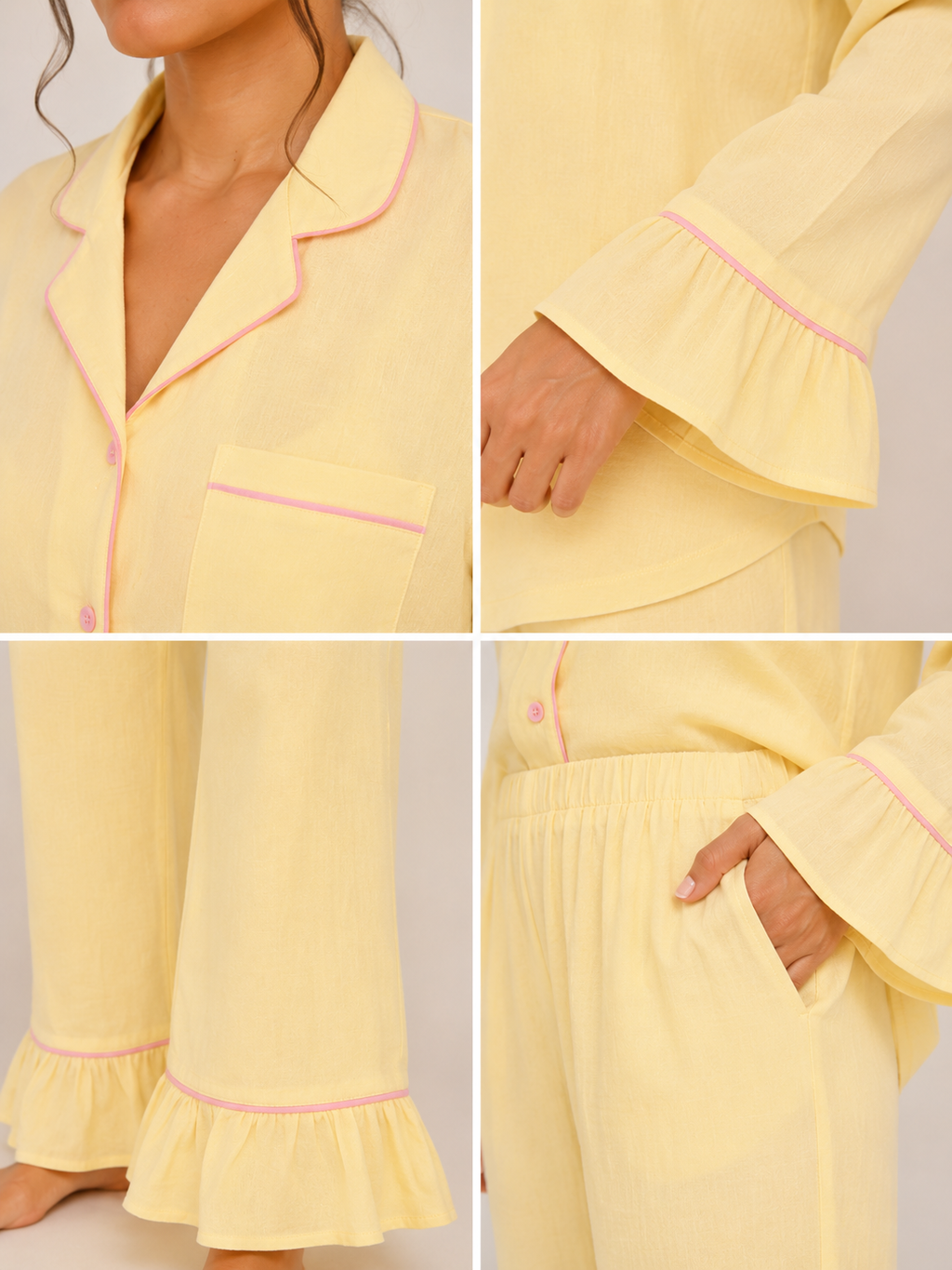 Ensemble pyjama Lemon Kiss jaune à manches et jambes volantées